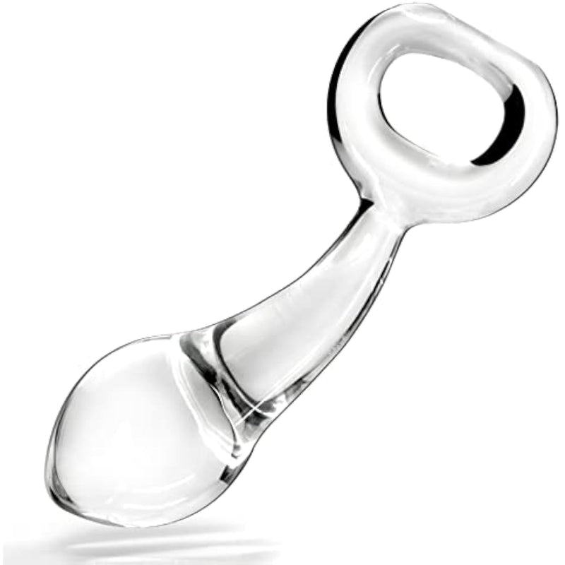 Glass Butt Plug With Pull Loop Anal Plug Prostate Massager With Long Neck And Tapered Head Fetish Anal Dilator Masturbation Sex Toy For Men Women, 4.84 X 1.33 Inch Transparent