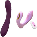 Vibrator Bundle - Og Dual Vibe Pink & Full Silicone G Spot Vibrator Purple, Adult Sex Toys, Body-Safe Silicone, Rechargable, Waterproof