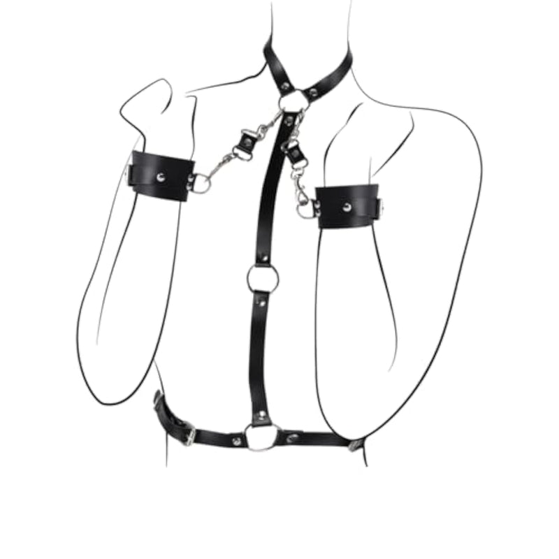 Neck To Wrist Bondage Restraints Handcuffs Collar Set Behind Back Handcuffs Waist Belt Adjustable Leather Cuffs For Adult Woman Men Sm Games