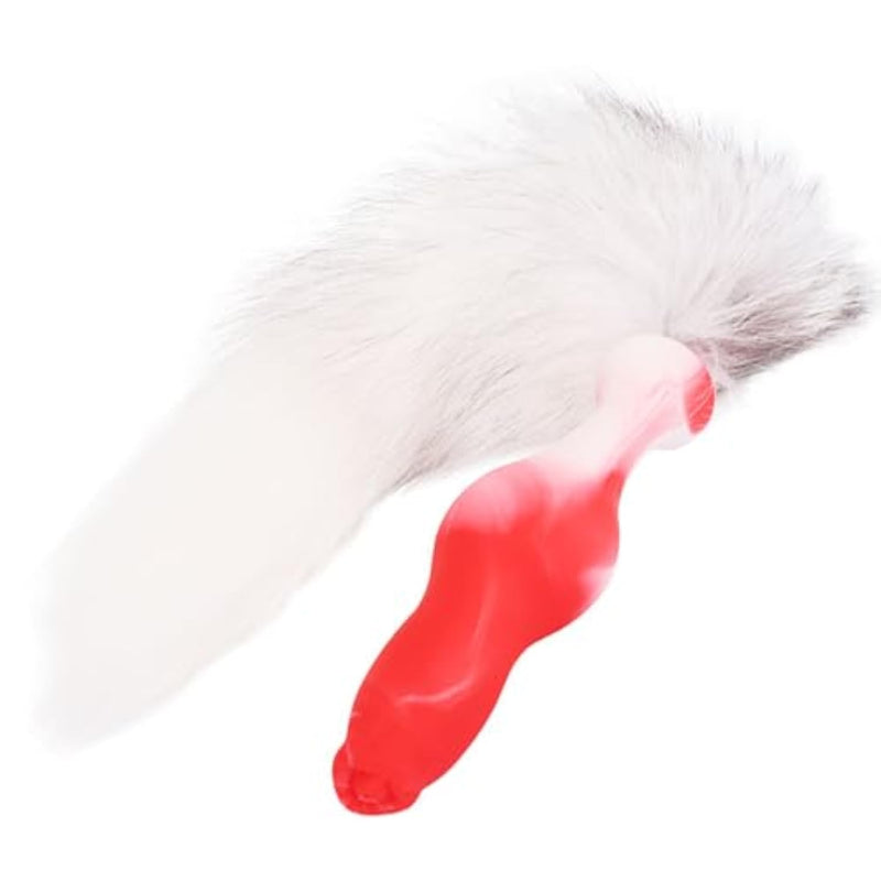 Anal Training Tool with Fox Tail Butt Plug for Men and Women - Soft Silicone Anal Sex Toys in Red & Black