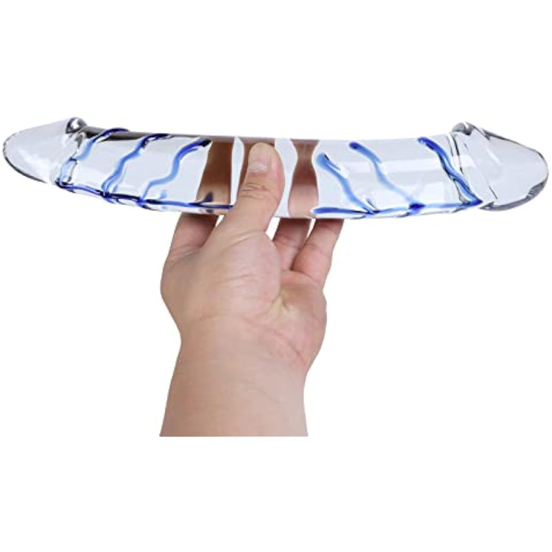 10" Blue Swirl Large Double-Ended Glass Dildo Big Double Head Penis Crystal G-Spot Stimulator Female Masturbator