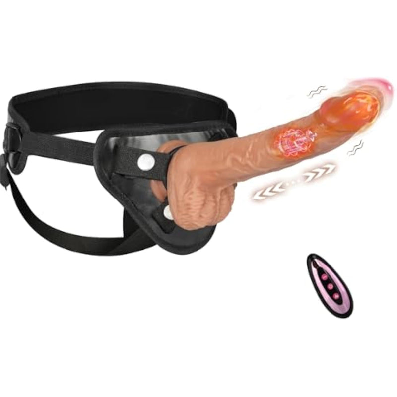 Harness Strap On Vibrating Realistic Dildo, 8” Silicone Dildo With 9 Thrusting Rotating Mode & Heating Mode, Wearable Vibrator Anal G Spot Stimulator Sex Toy For Lesbian Women Men
