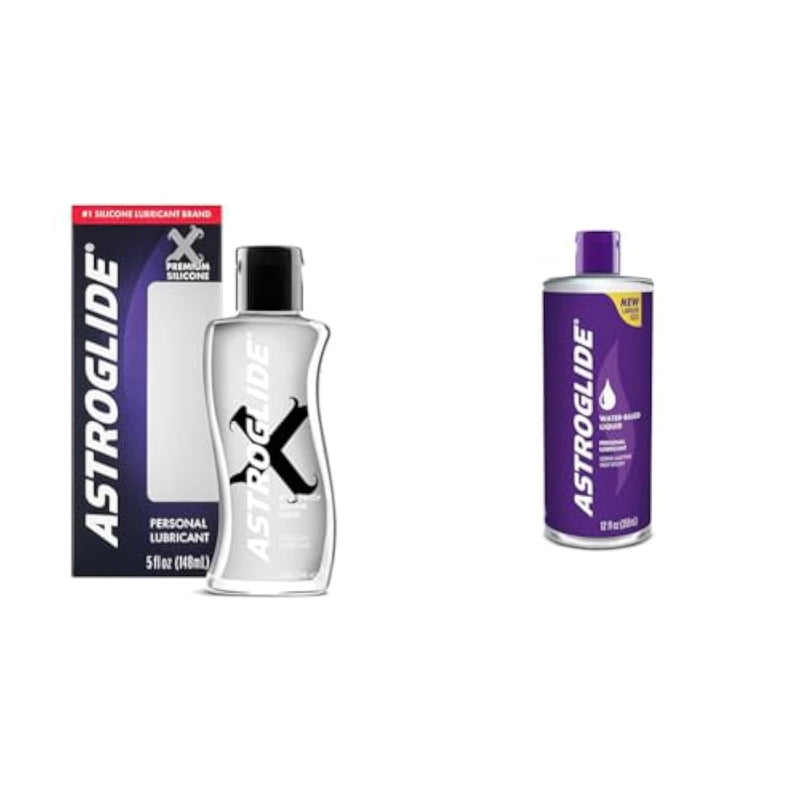 Astroglide X Premium Silicone Personal Lubricant (5oz), Extra Long-Lasting Silky Lube & Liquid Personal Lubricant (12oz), Water Based Lube, Dr. Recommended Brand, FDA Cleared