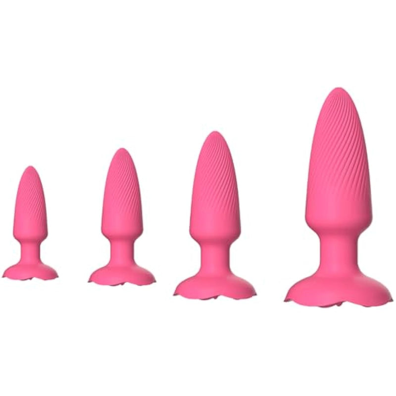 Silicone Anal Plug Training Set For Men Extended Butt Plug Rose Bottom Female Anal Expansion Adult Sex Toys For Massage Prostate And G-Spot (Pink)