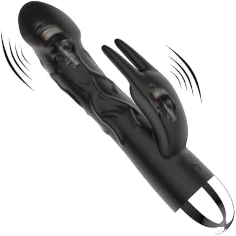 Silicone Rabbit Vibrator For Women Dual Head Vibration 10 Powerful Vibrating Modes Clitoral Stimulator Massager Aaa Battery (Not Included) Powered Waterproof Dildo For Couple Adult Sex Toy (Black)