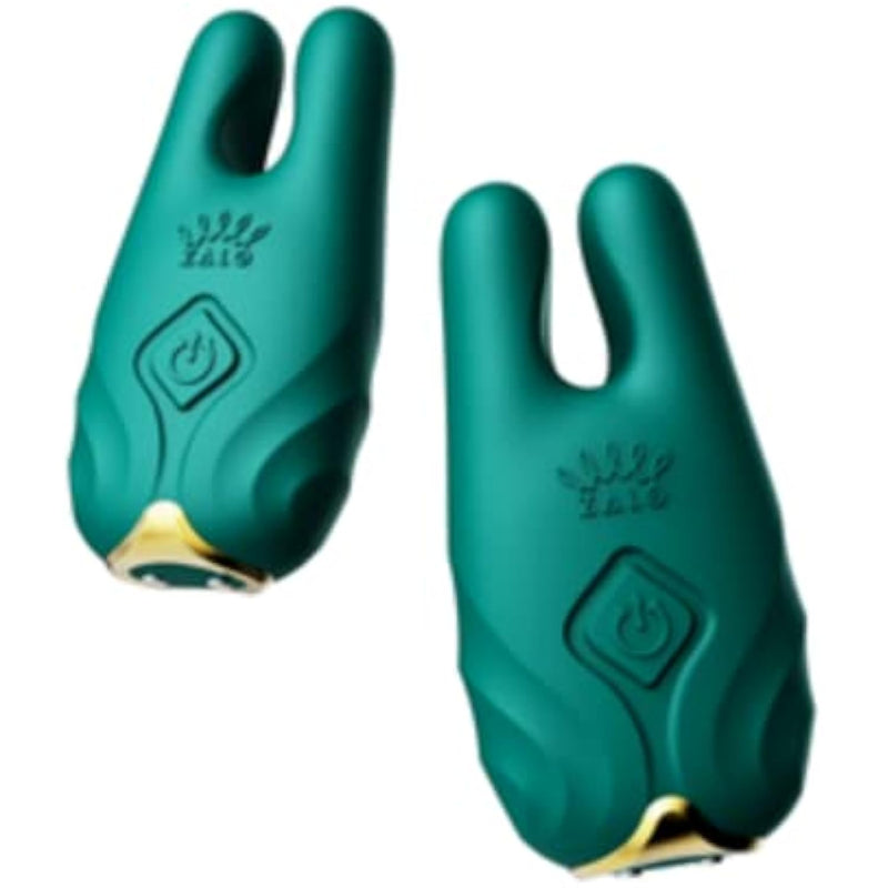 Nave Vibrating Nipple Clamps | Sex Toys For Women | 8 Vibration Modes W/Dual Motors Built-In Tips | Sleek & Slim Design | Turquoise Green