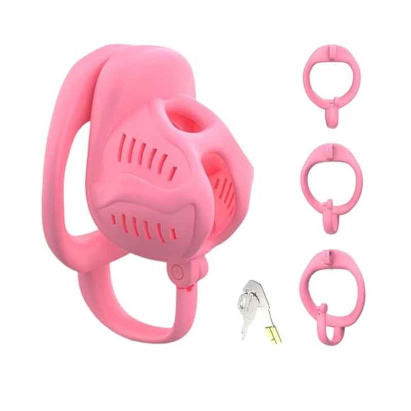 Male Chastity Cage Sex Toys Hooked Penis Cage With 3 Different Sized Rings Cock Cage With Belt Is Lightweight And Breathable Resin Chastity Device For Men'S Penis Bondage (A,Pink)