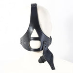 Adjustable Bdsm Leather Head Harness With Silicone Penis Gag Bondage Mouth Gag With Secure Strap For Restrained Play