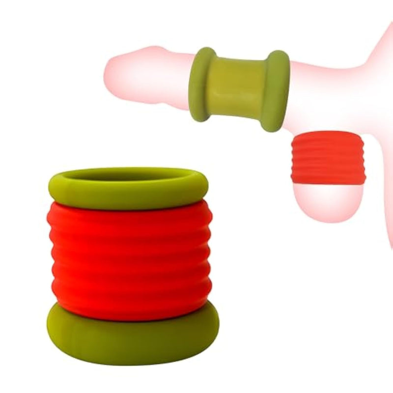 2 In 1 Penis Ring, Dual Cock Ring, Testicles Scrotum Restraint Ring, Harder Stronger Erection, Enhancing Delay Premature Ejaculation, Sexual Stamina Enhancer For Male (Red Set 1)