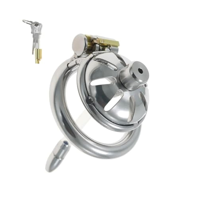 Metal Cock Cage With Urinary Catheter Male Chastity Devices With Invisible Lock And 2 Keys Used To Restrain Man'S Penis Sex Toys Steel Chasity Cages With Openings For Ventilation (1.57In)