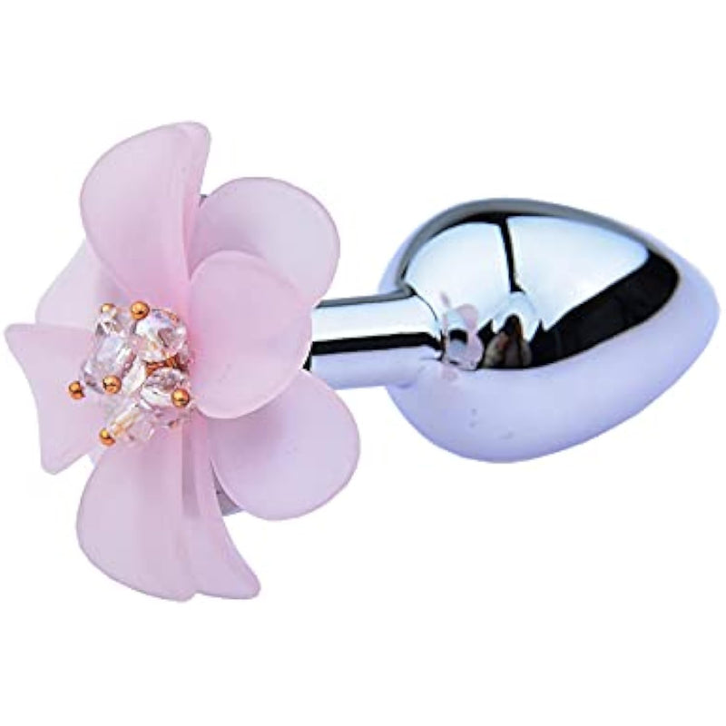 Adult Metal Anal Plug Flower Base Butt Plug Simulated Large Petal Bud Stainless Steel Anal Plug Set(Pink)