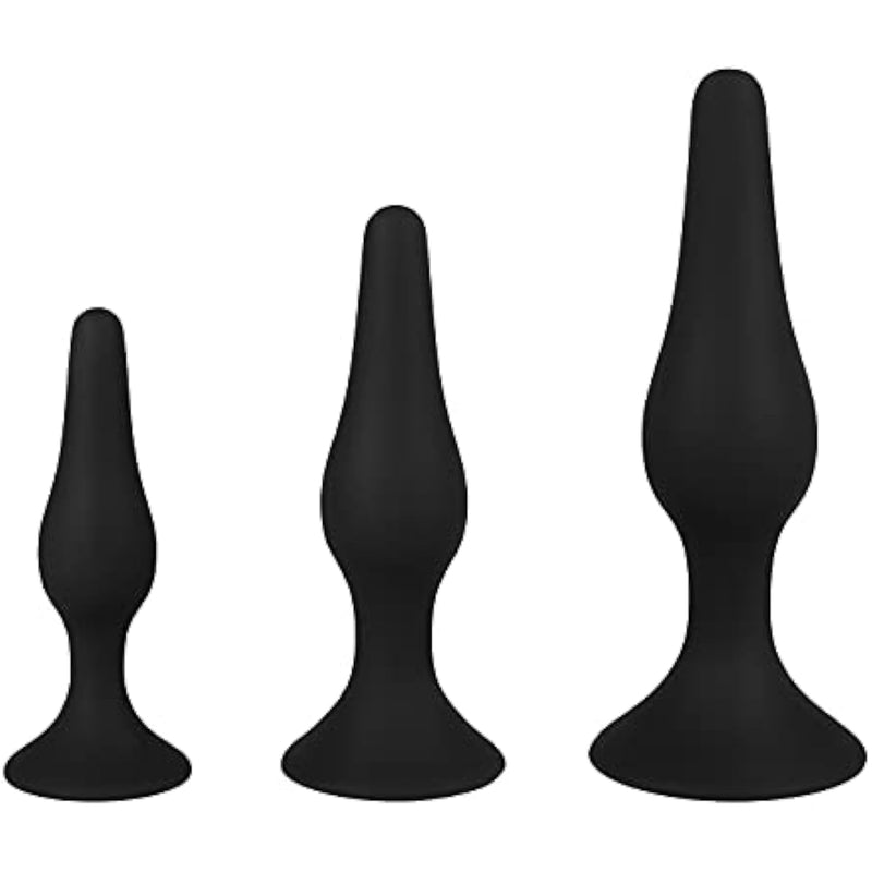 Teardrop Silicone Anal Plug Set Of 3 - Silicone Butt Plug With Suction Cup, 3 Different Sizes, Narrow Tip, Conical Shape, Wide Base - Suitable For Anal Training (3.7 Inches - 5.7 Inches)