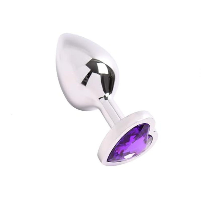 Anal Butt Plug, Heart Shaped Anal Trainer Jewel Butt Plug, G Spot Stainless Steel Personal Massager Butt Plug For Women Men And Couples(Purple, L)