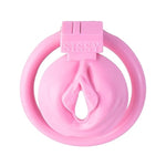 Male Chastity Device Sissy Chastity Cage,Chastity Cage Pink Fake Women Vagina Penis Cage With 4 Rings Resin Breathable Penis Ring Sex Toy For Male