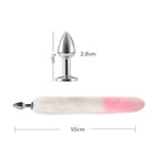 Anal Plug Fox Tail With Ear 15.75-Inch-Long Sexual Anus Tail Butt Plug Cosplay Game Pink & White Sex Toy For Women Men