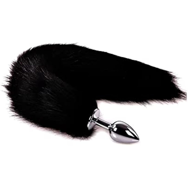 Anal Plug With Sexy Tail For Cosplay, Adult Sex Toys Of Stainless Steel Anal Plug (18 Inch Black, Small)