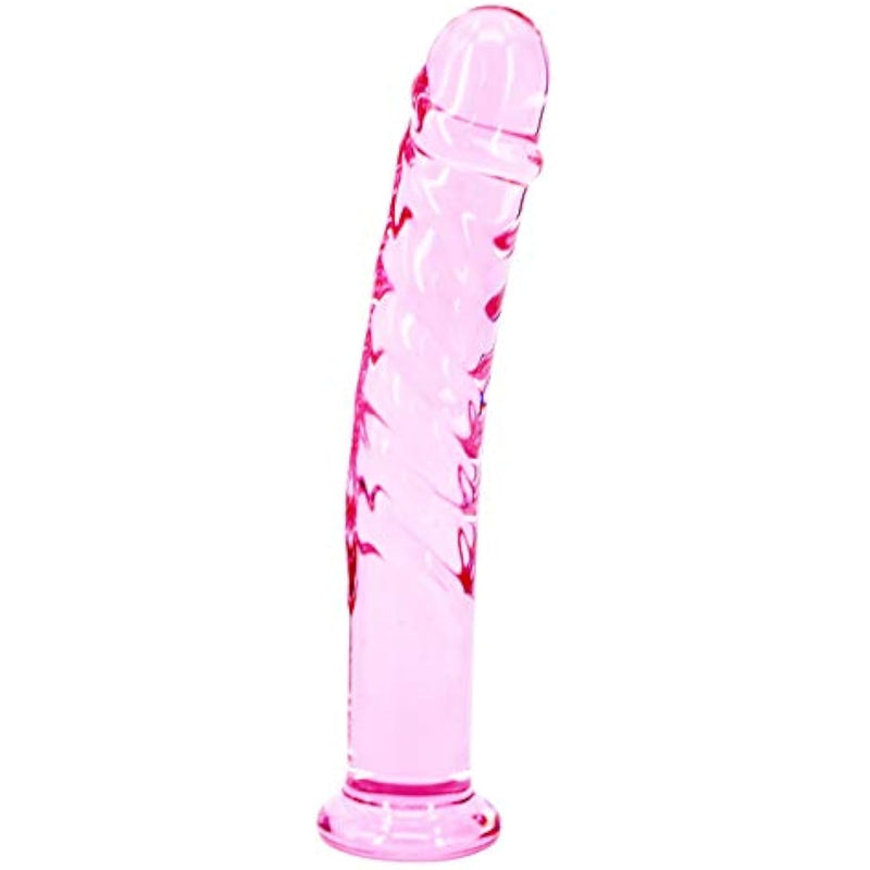 Glass Dildo Anal Butt Plug, Pink Style Sensuality Crystal Personal Massagers Adult Sex Toys (7.5In Round Base)