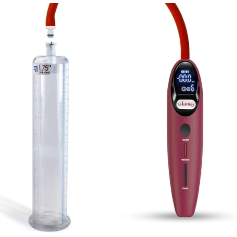 Red Magna Electric Penis Pump - 9" X 1.75" Diameter - Lcd Smart Handheld Usb Rechargeable Untapered Acrylic Round Flange Quick-Disconnect Cylinder