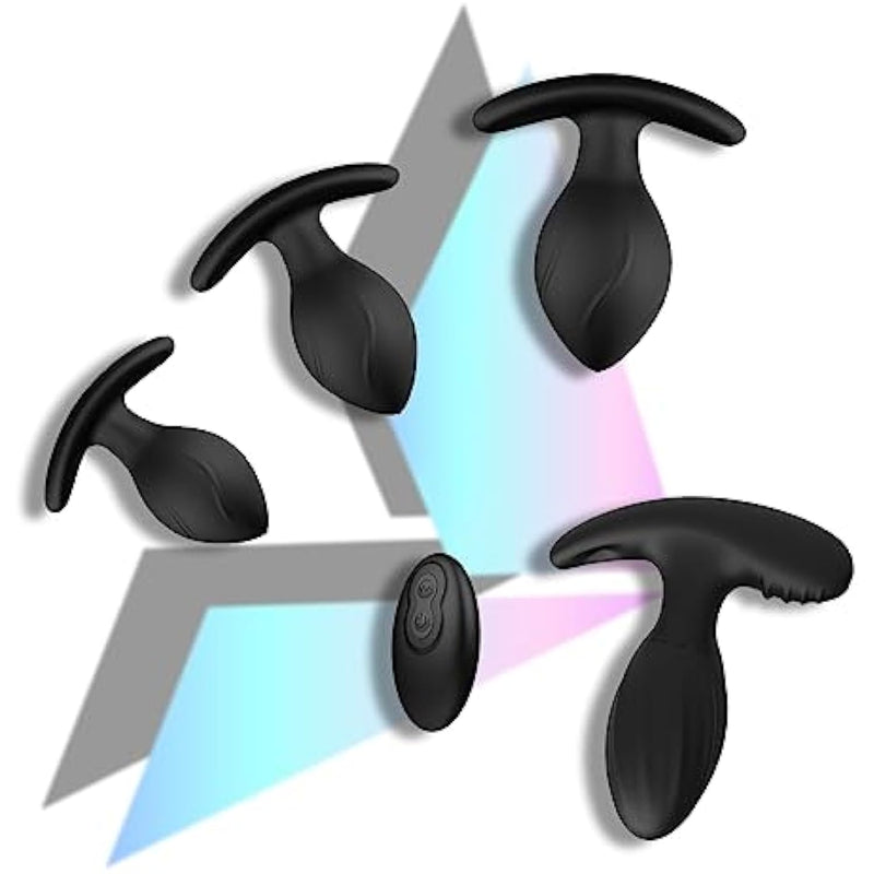 4Pcs Plug Set -Butt Plush Sex Beginner, 10 Modes Remote Control Vibrating Anal Butt Plug Sex Toys & Games Kit For Men & Women, Couples