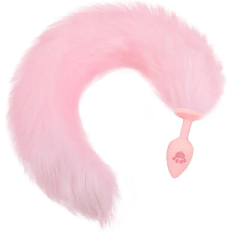 Anal Plug Fox Tail, 16 Inch Pink Fluffy Tail Cat Claw Butt Plug Silicone Anal Sex Toy Cute Sexy Cosplay Erotic Role Play Game Anus Toy For Adults Female Women Men Couples