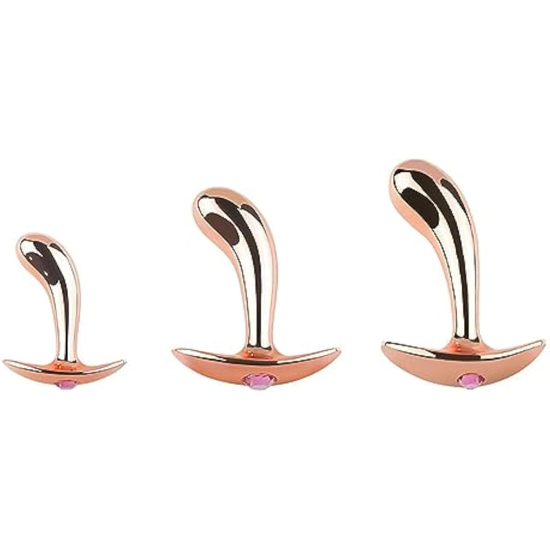 Anal Plugs 3Pcs Trainer Kit Metal Butt Plugs With Flared Base Prostate Massage Stimulation Sex Toys P Spot Thumb For Women Men Beginner (Rose Gold Style B)