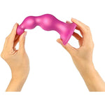 Dildo Plug Beads - Flexible Silicone Anal Dildo With Progressive Metallic Design - Waterproof Anal Sex Toy For Women, & Men - 100% Body-Safe Silicone Anal Beads (Raspberry - Small)