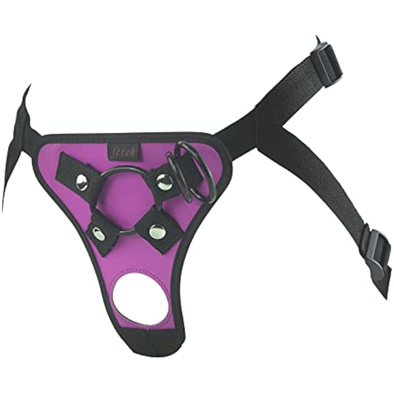 Adjustable Strap On Dildo Harness, Double Hole Pegging Harness Leather Soft Ring Belt For Male (Purple)