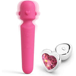 Pleasure Bundle By - Adult Sex Toy Wand With 12 Powerful Modes, 5 Speeds - Rechargeable Silicone Clitoral Vibrator Bedroom Stimulator With Beginner 4 Piece Set Jewel Butt Plug For Women & Men