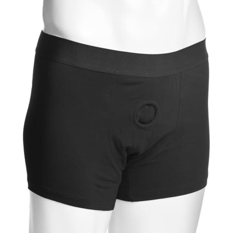 Armor Boxer Harness With O-Ring Made With Breathable Cotton Blend For Men Women. Supportive Elastic Fits Most Strap On Dildos Band Machine Washable. Medium/Large - Black