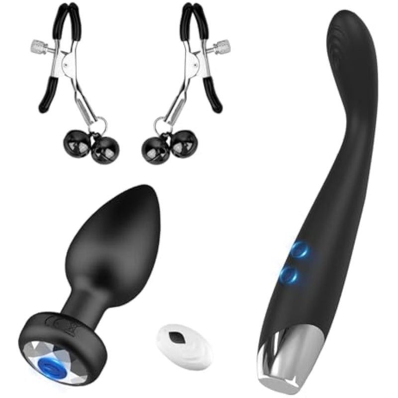 Sensual Adult Toys For Women - 3-In-1 Pleasure Kit With G-Spot Vibrator, Anal Plug, Clit Stimulator, Nipple Toys & Waterproof Bullet Vibrators - Couples & Solo Play