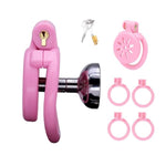 Inverted Chastity Cage With Catheter And Urinal Tray Male Chastity Device Cock Cage With 4 Different Rings Sex Toys Flat Penis Cage With Lock For Man Bondage Breathable Lightweight (D,Pink)
