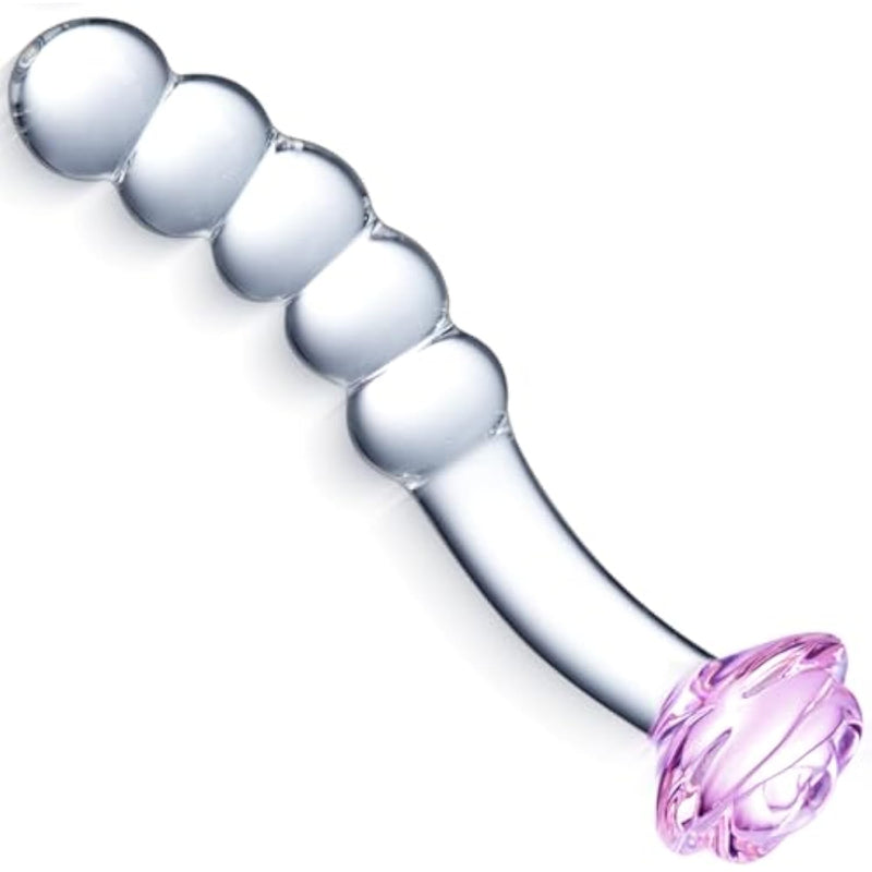 8" Glass Dildo,Rose Anal Beads Butt Plug,Crystal Glass Beads Anal Plug, Prostate Massager G Spot Stimulation Pleasure Stick, Anal Trainer Adult Sex Toys And Games For Men And Women Couples