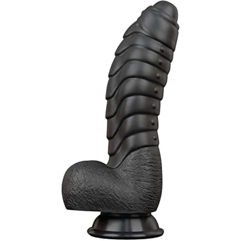 Realistic Dildo Safe Soft Silicone Material Adult Sex Toys Penis 2 Balls Strong Suction Cup Hands-Free Play Discreet Package(Black)