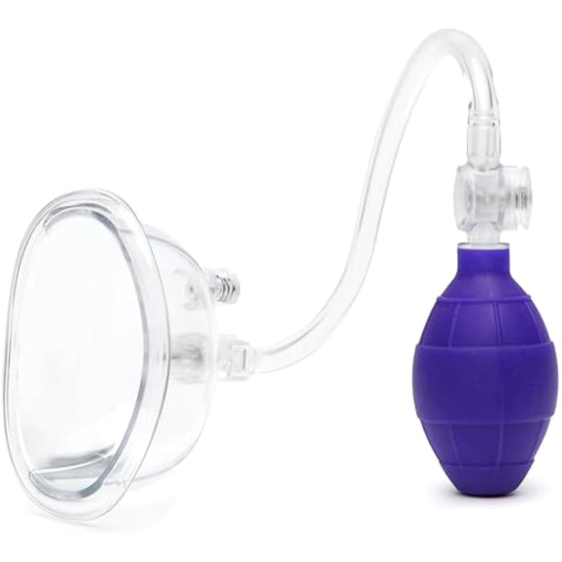 Supreme Sensation Pussy Pump - 4 Inch Clear Chamber For All Over Suction - 2 Quick Release Valves - Easy To Use Hand Held Bulb Suction Pump - Purple