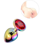 Butt Plug Colorful Metal Anal Plug Luxury Jewel Anal Trainer Set Sex Toys For Men Women Beginners (S, Red)