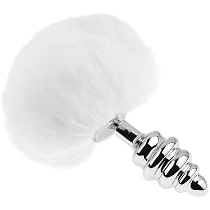 Small Anal Plug With Rabbit Bunny Tail, Sex Toys Butt Plug For Cosplay, Stainless Steel Anal Plug (Helica White)
