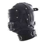 Full Head Cover Face Mask Faux Leather Head Hood with Dildo Mouth Gag, Erotic Fetish BDSM SM Blindfold for Adults Couples Sex Restraints Bondage Flirt Slave Role Play, Sex Toy Headgear