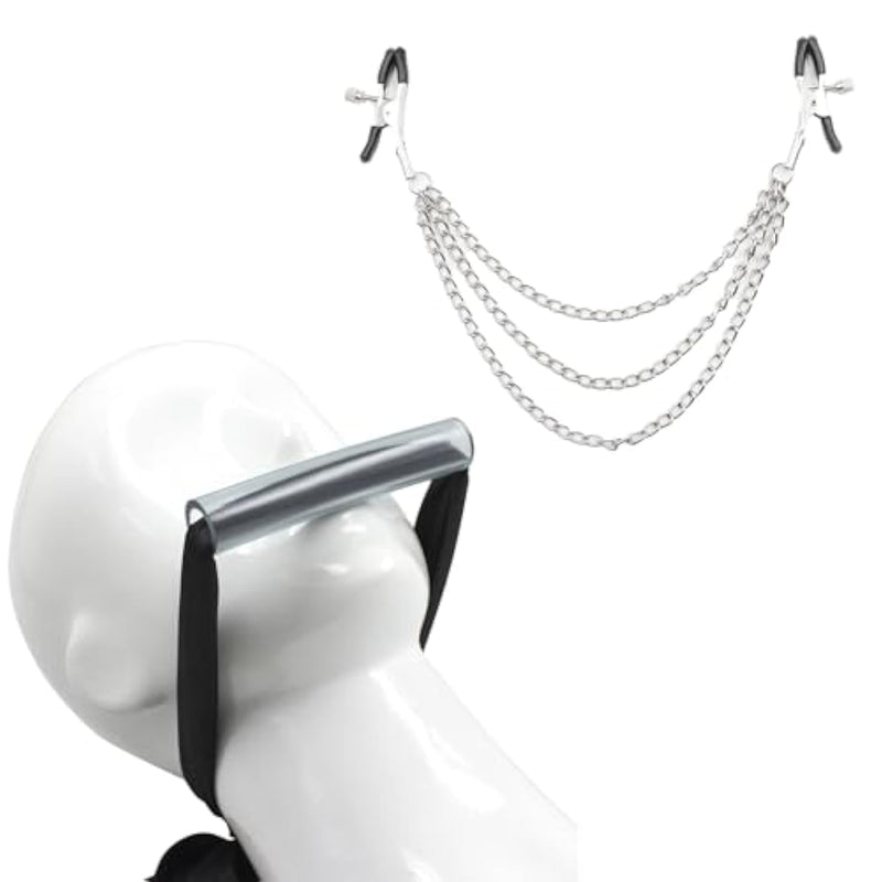 Adjustable Stainless Steel Body Chain Nipple Clips Bondage Mouth Gag Set Blindfolds Bdsm Kit Couples Restraints Jewelry Sex Toys