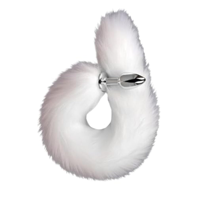 White Tail Butt Plug With Stainless Steel Tip – Soft Faux Fur Tail For Cosplay, Roleplay, And Sensual Play(Silver Anal Plugs)