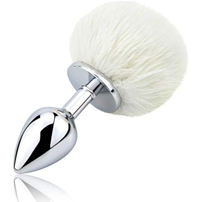 Bunny Tail Anal Plug, Metal Butt Plug With White Fluffy Rabbit Tail For Anal Sex Toys For Women Fun Sex Games (Medium)