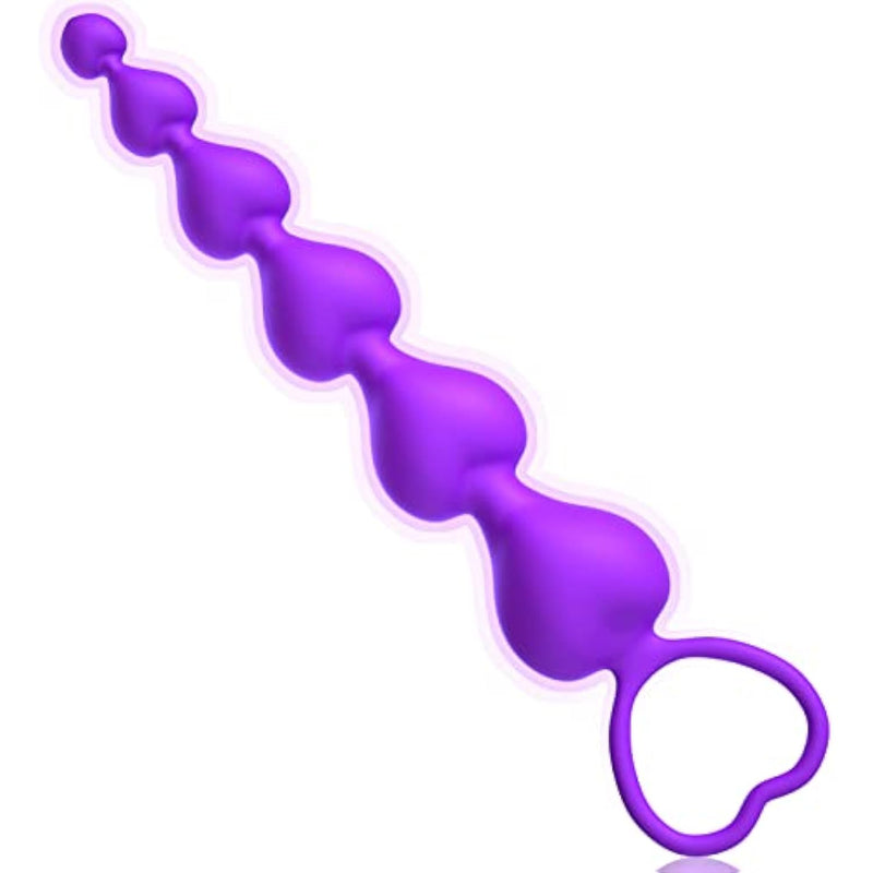 Anal Beads, Cute Silicone Flexible Butt Plug Anal Chain With 6 Gradual Balls And Pull Loop Prostate Massager G-Spot Stimulator Anal Training Sex Toy For Beginner 7.28 Inch, Purple