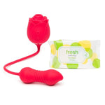 Petal Power Dual Stimulation Pleasure Air Rose Toy & Thrusting Egg Vibrator And Fresh Sex Toy & Body Wipes - Couples Sex Toys Bundle