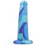 Air And Water Curved Dildo - 7 Inch Suction Cup Dildo For Women - Multicoloured Smooth Silicone - Harness Compatible Strap On - Adult Sex Toy - Waterproof - Blue