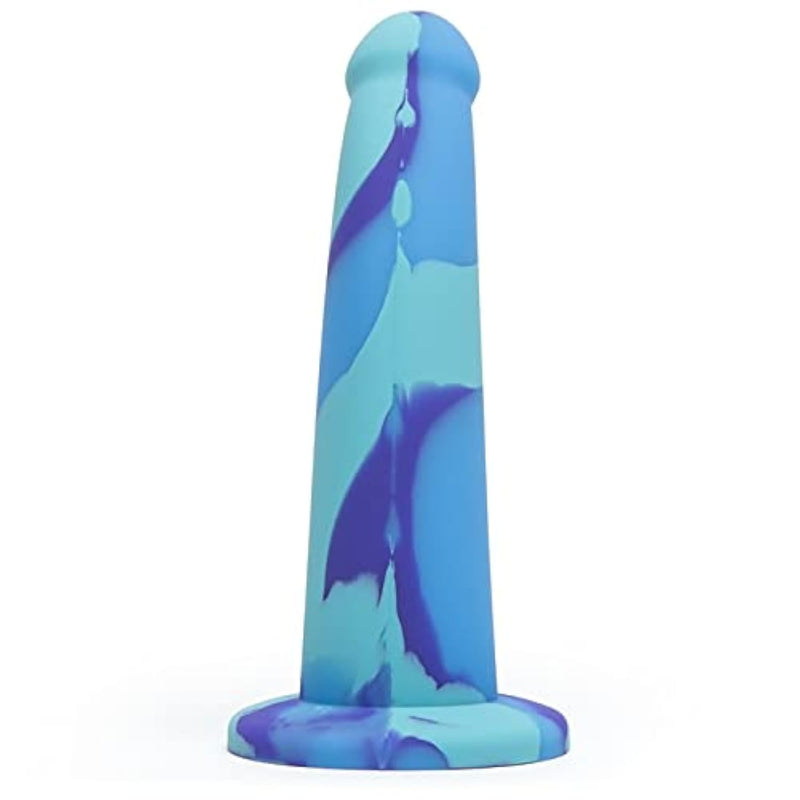 Air And Water Curved Dildo - 7 Inch Suction Cup Dildo For Women - Multicoloured Smooth Silicone - Harness Compatible Strap On - Adult Sex Toy - Waterproof - Blue