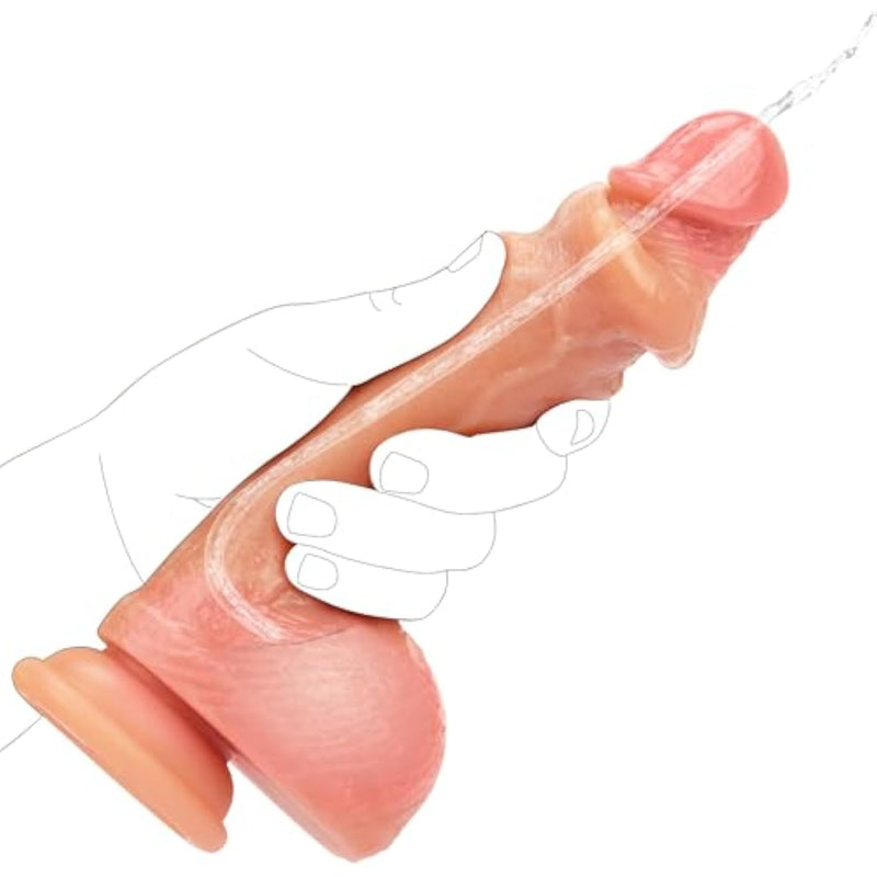 Realistic Movable Foreskin Dildos Squirting Dildo, 2 In 1 Silicone Foreskin Cock Ejaculating Toy With Suction Cup, Cum Penis For Vaginal & Anal Play, Strap-On Dildo Adult Sex Toys For Women Men
