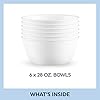 Vitrelle 28-oz Soup/Cereal Bowls Set of 6, Chip & Crack Resistant Dinnerware Bowls for Soup, Ramen, Cereal and More, Triple Layer Glass, Winter Frost White