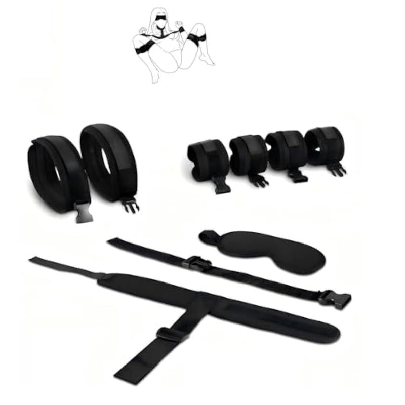 Bdsm Bondage Set Role Play Sexual Restraint Props With Blindfold Collar Handcuffs Footcuffs Combo Set Adjustable Bondage Gear Couples Beginner