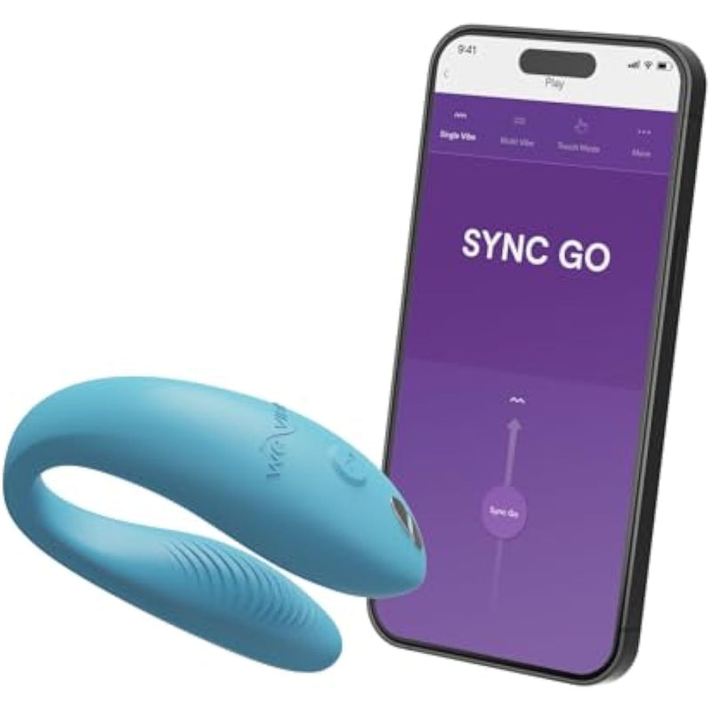 Sync Go Couples Vibrator With Travel Case | Wearable Vibrating Couples Adult Sex Toy | App Controlled G Spot & Clitoris Stimulator | Dual Stimulation With 10 Speeds | Rechargeable | Turquoise