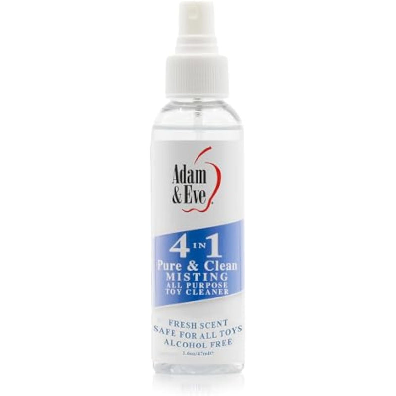Adam And Eve 4 In 1 Pure And Clean Misting Adult Sex Toy Cleaner, Fast Acting Clear Spray With Fresh Scent, Easy To Use Wash For Silicone Dildos, Vibrators, Anal Toys, Couples Accessories, And Tools