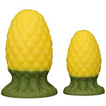 Pineapple Shape Silicone Yellow Round Large Anal Plug with Textures, Reusable Thick Butt Plud Anal Dildo with Suction Cup Adult Sex Toy for Men Women, S